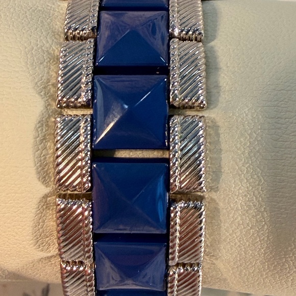 Judith Ripka Blue Enamel Watch Silver Tone CZ Crystal JR Logo Link Bracelet - Picture 4 of 6